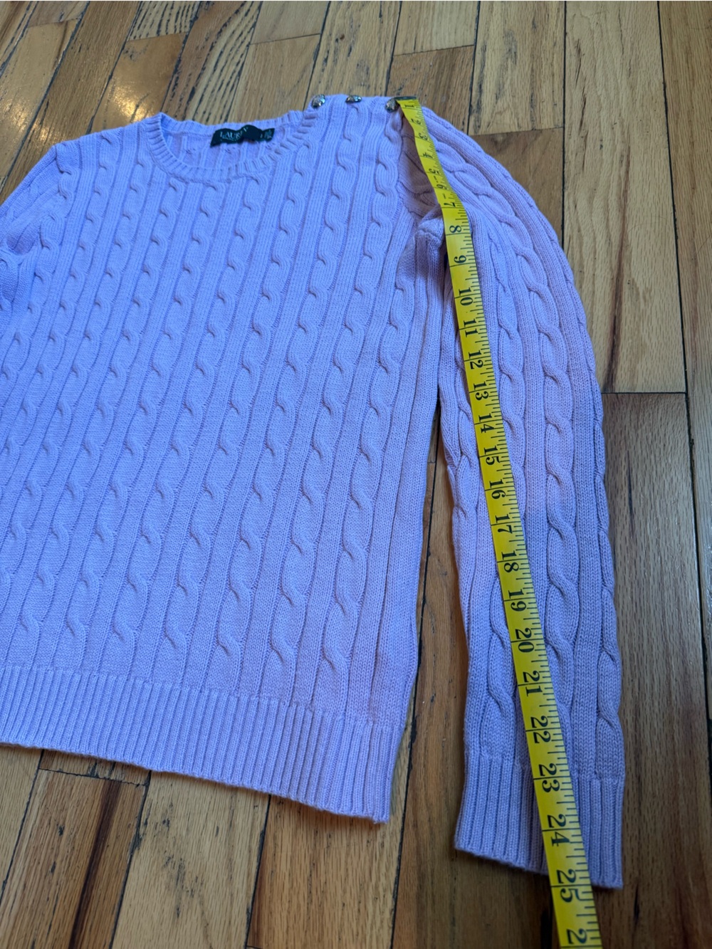 Lauren Ralph Lauren Cable Knit Button Shoulder Sweater Lavender Women Sz Large - Picture 10 of 13